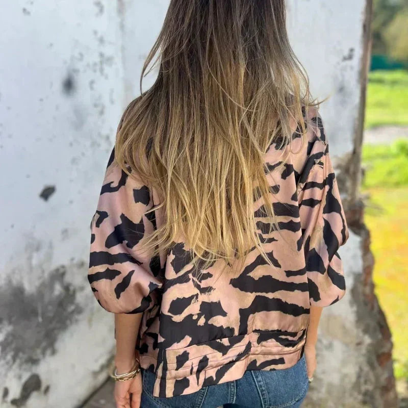 Animal Print Zip Front Bomber Jacket 11