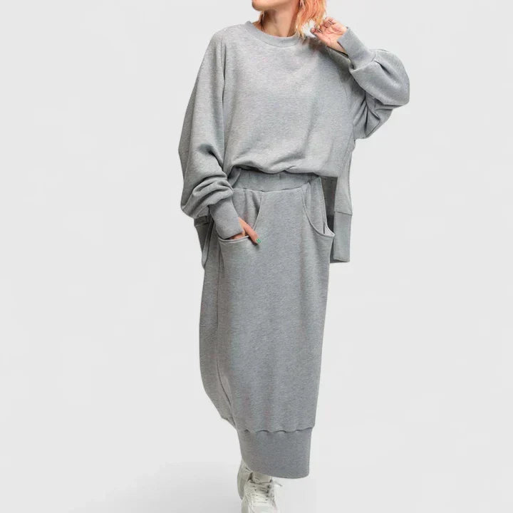 Crew Neck Sweatshirt and Pocket Midi Skirt Two Piece Set 3