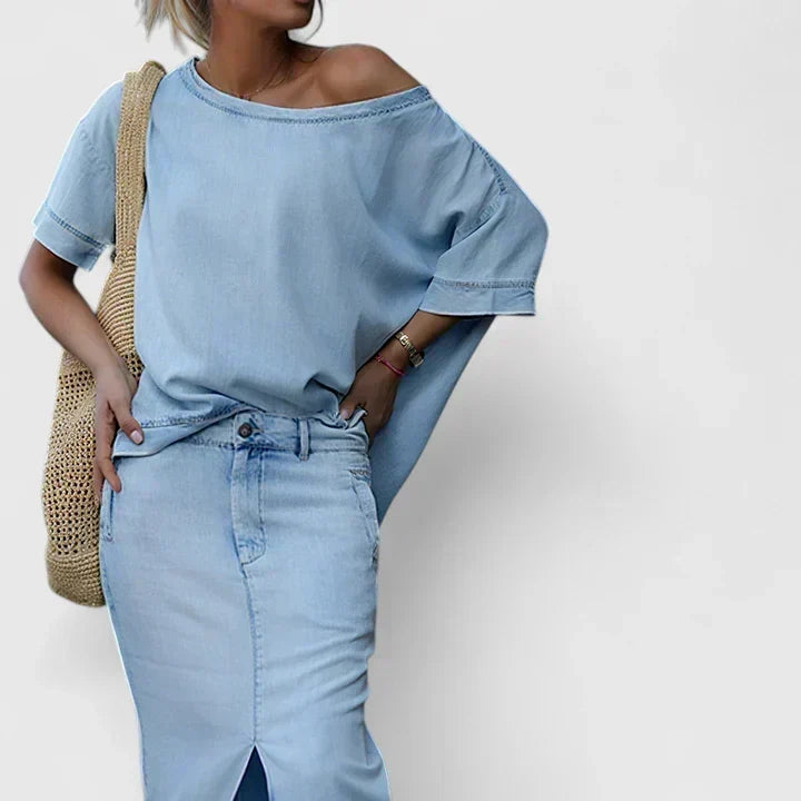 High Waist Front Slit Denim Maxi Skirt 4