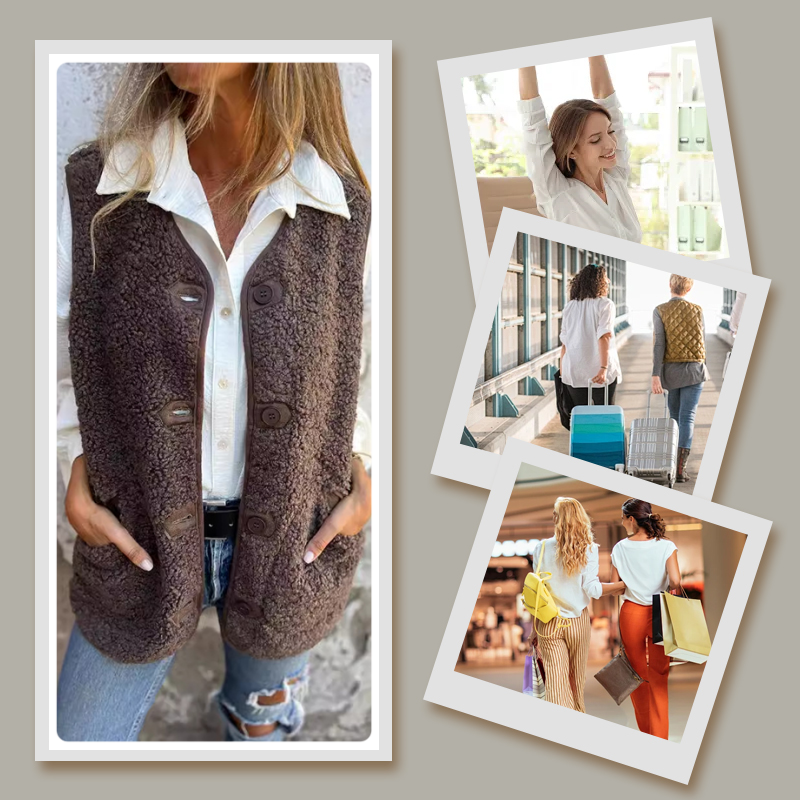 Sherpa Fleece Button Front Pocket Vest 11