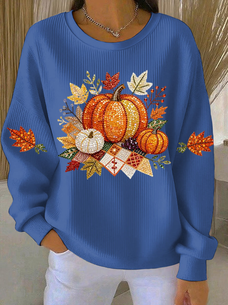 Pumpkin Graphic Ribbed Crew Neck Sweatshirt 5