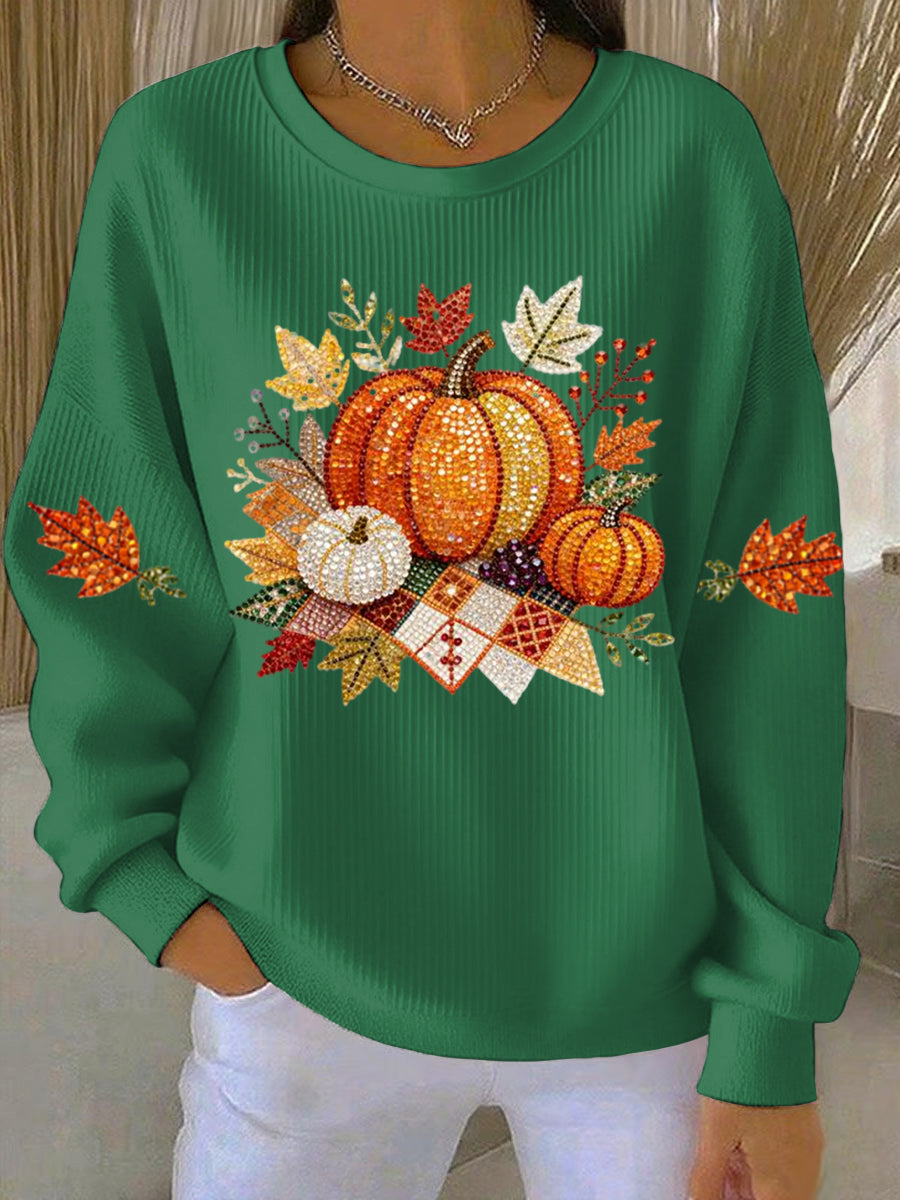 Pumpkin Graphic Ribbed Crew Neck Sweatshirt 6