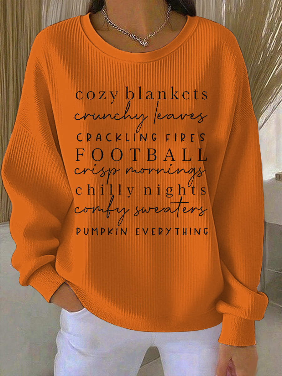 Crew Neck Ribbed Slogan Print Sweatshirt