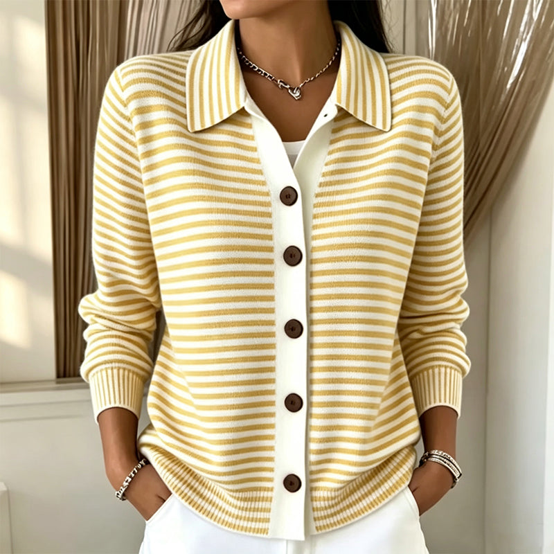Striped Collared Button Front Long Sleeve Knit Cardigan 2