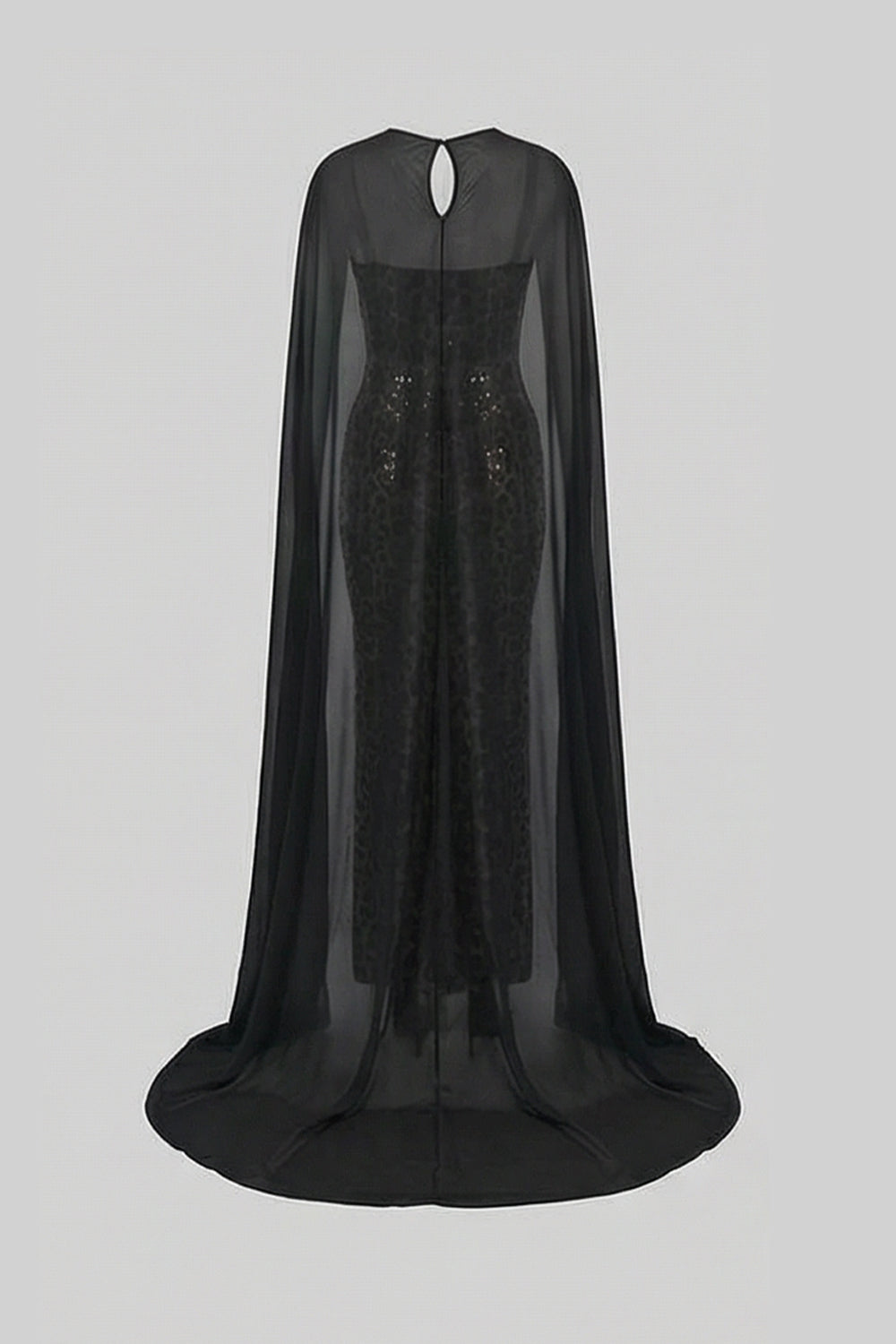 Sequin Maxi Dress with Sheer Cape Overlay – Leopard & Black - View 5