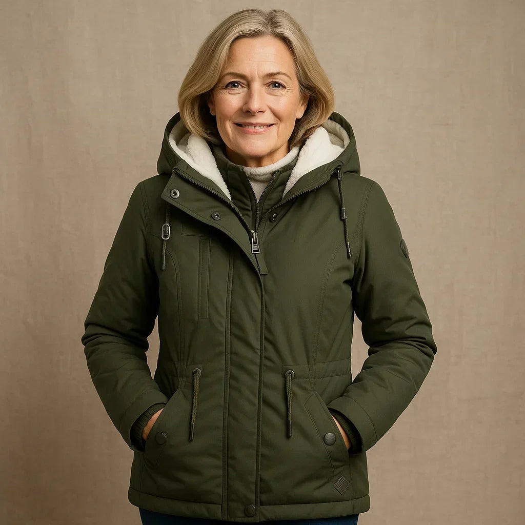 Hooded Sherpa Lined Zip Front Padded Jacket