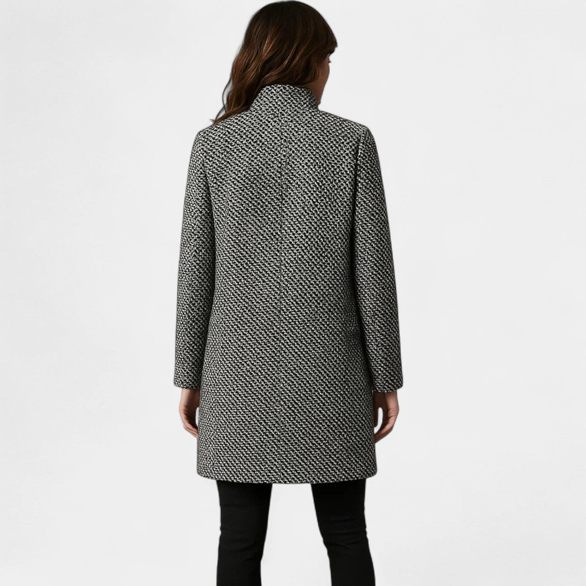 Houndstooth Notch Lapel Single Button Longline Coat 3