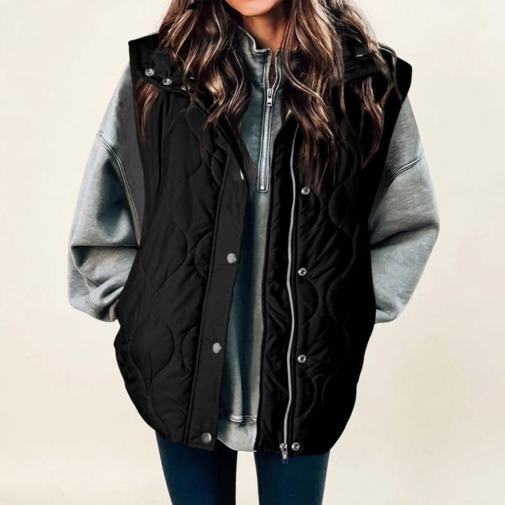 Hooded Zip Front Quilted Puffer Vest