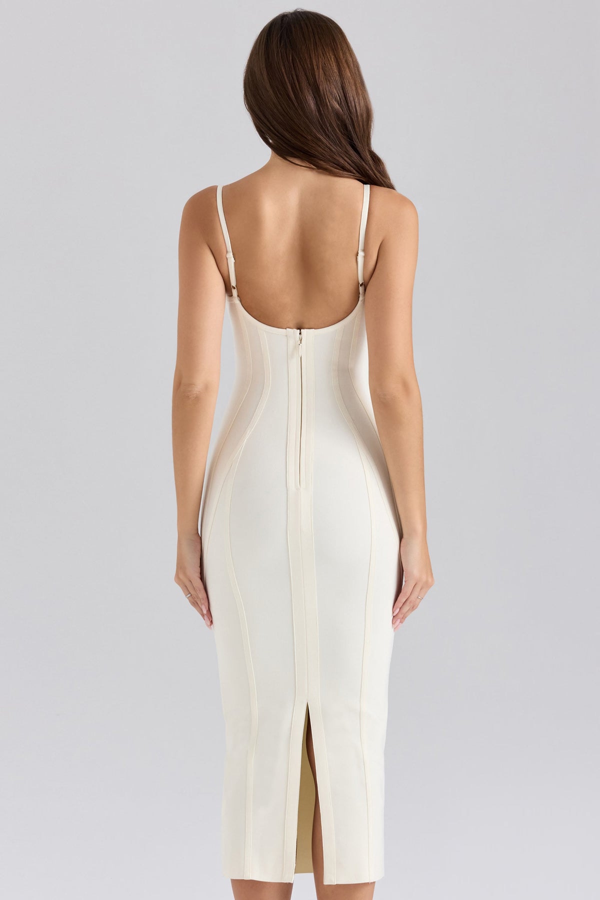Bandage Spaghetti Strap Scoop Neck Paneled Bodycon Midi Dress - View 4