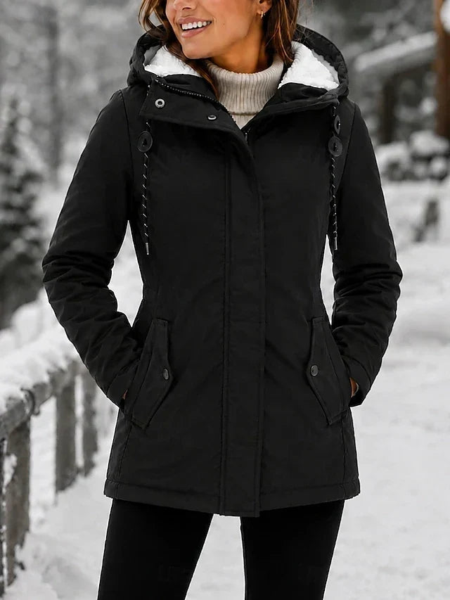 Hooded Sherpa Lined Zip Front Padded Parka Jacket 3