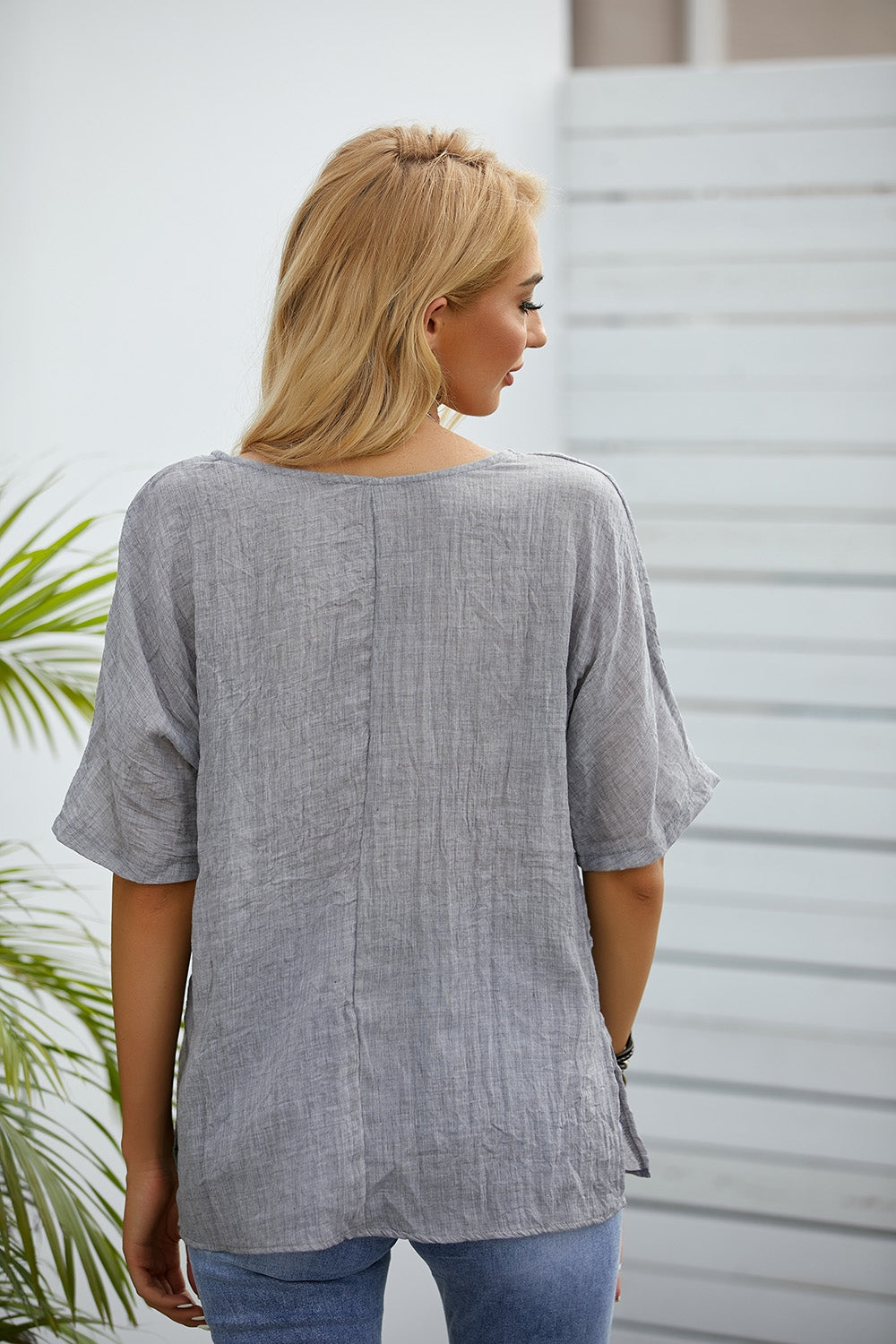 Dragonfly Print Slogan Round Neck Short Sleeve Linen Tee 2