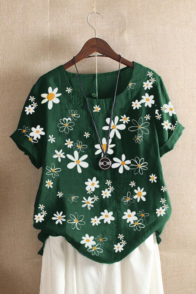 Daisy Floral Print Short Sleeve Round Neck Top 2