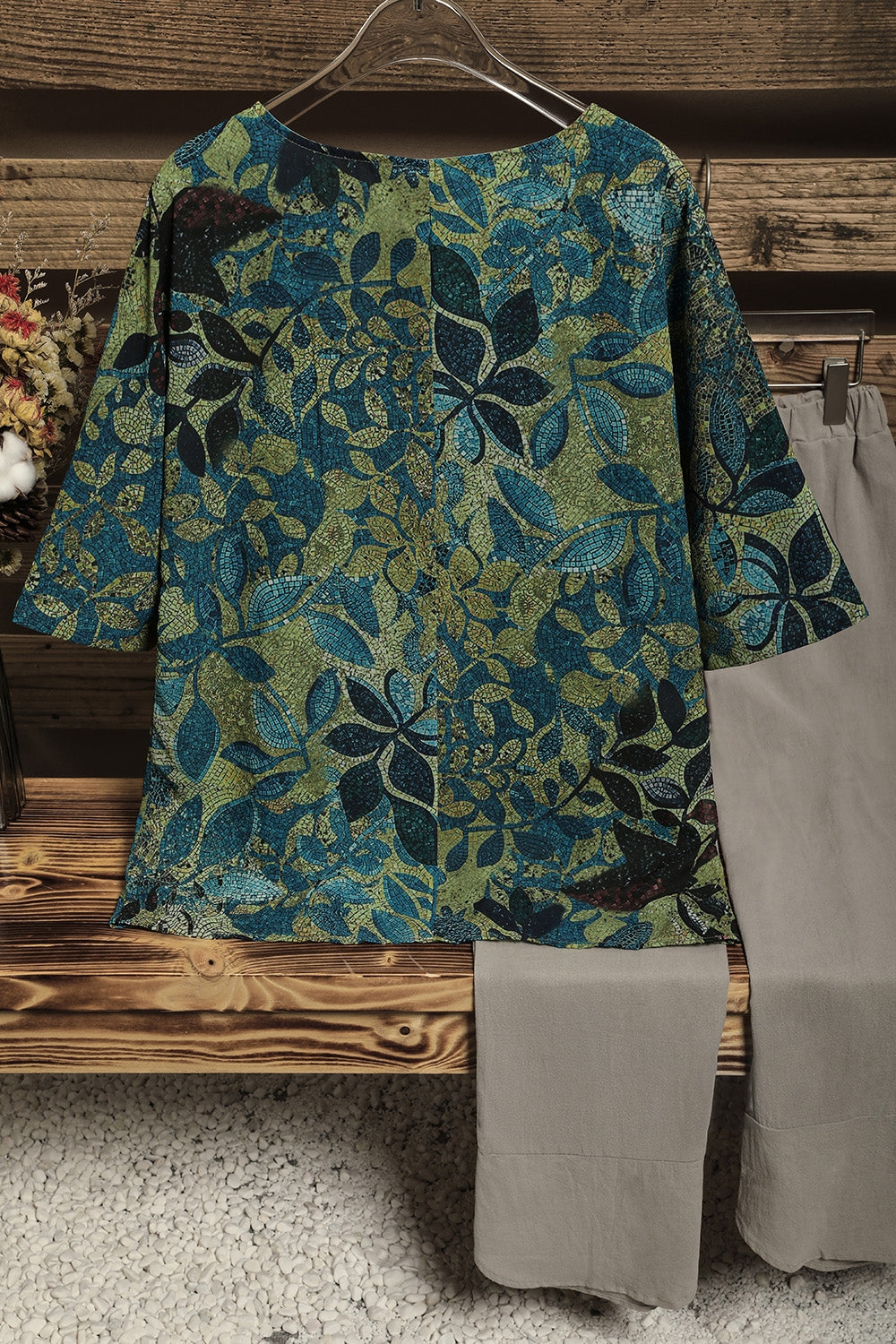 Notch Neck Half Sleeve Floral Print Contrast Trim Blouse 5