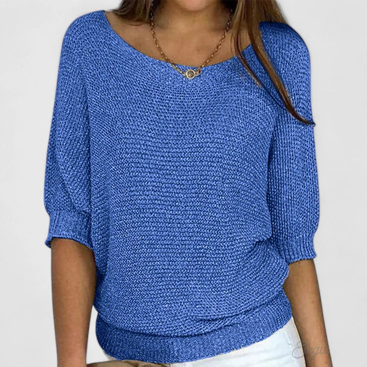 Boat Neck Batwing Sleeve Ribbed Hem Loose Knit Sweater 4