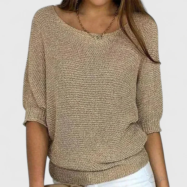 Boat Neck Batwing Sleeve Ribbed Hem Loose Knit Sweater