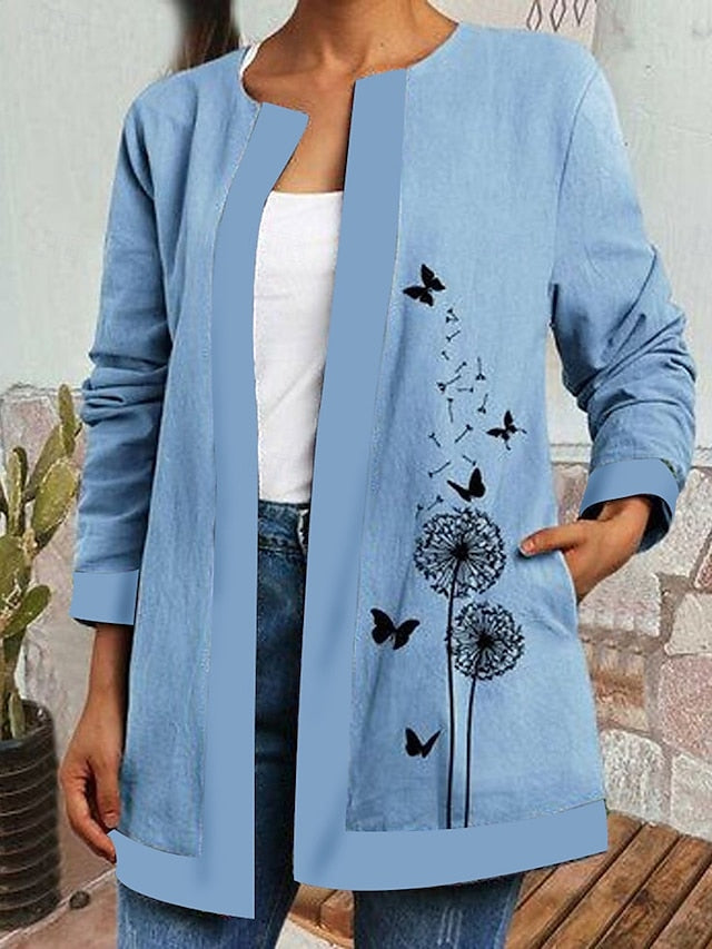 Floral Print Contrast Trim Open Front Boho Jacket 12
