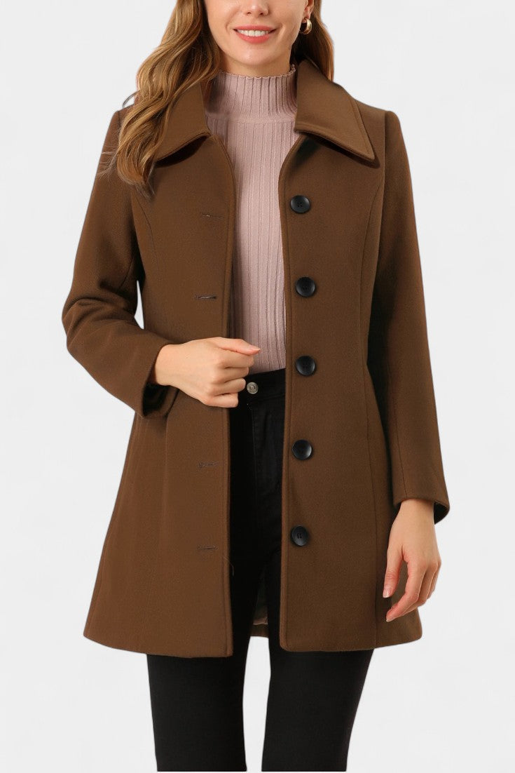 Button Front Collared Fit and Flare Coat 6
