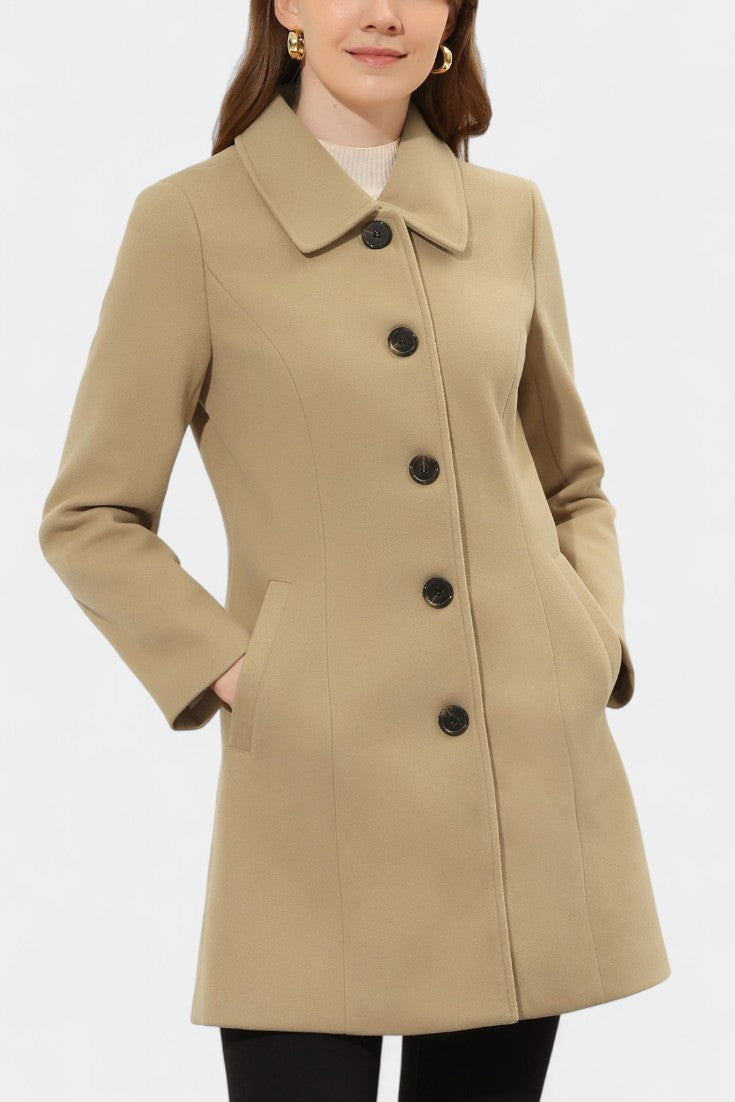 Button Front Collared Fit and Flare Coat 14