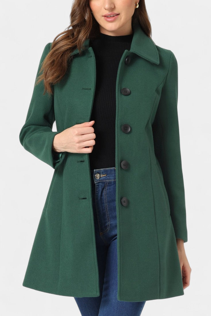 Button Front Collared Fit and Flare Coat