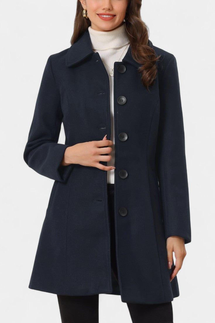 Button Front Collared Fit and Flare Coat 16