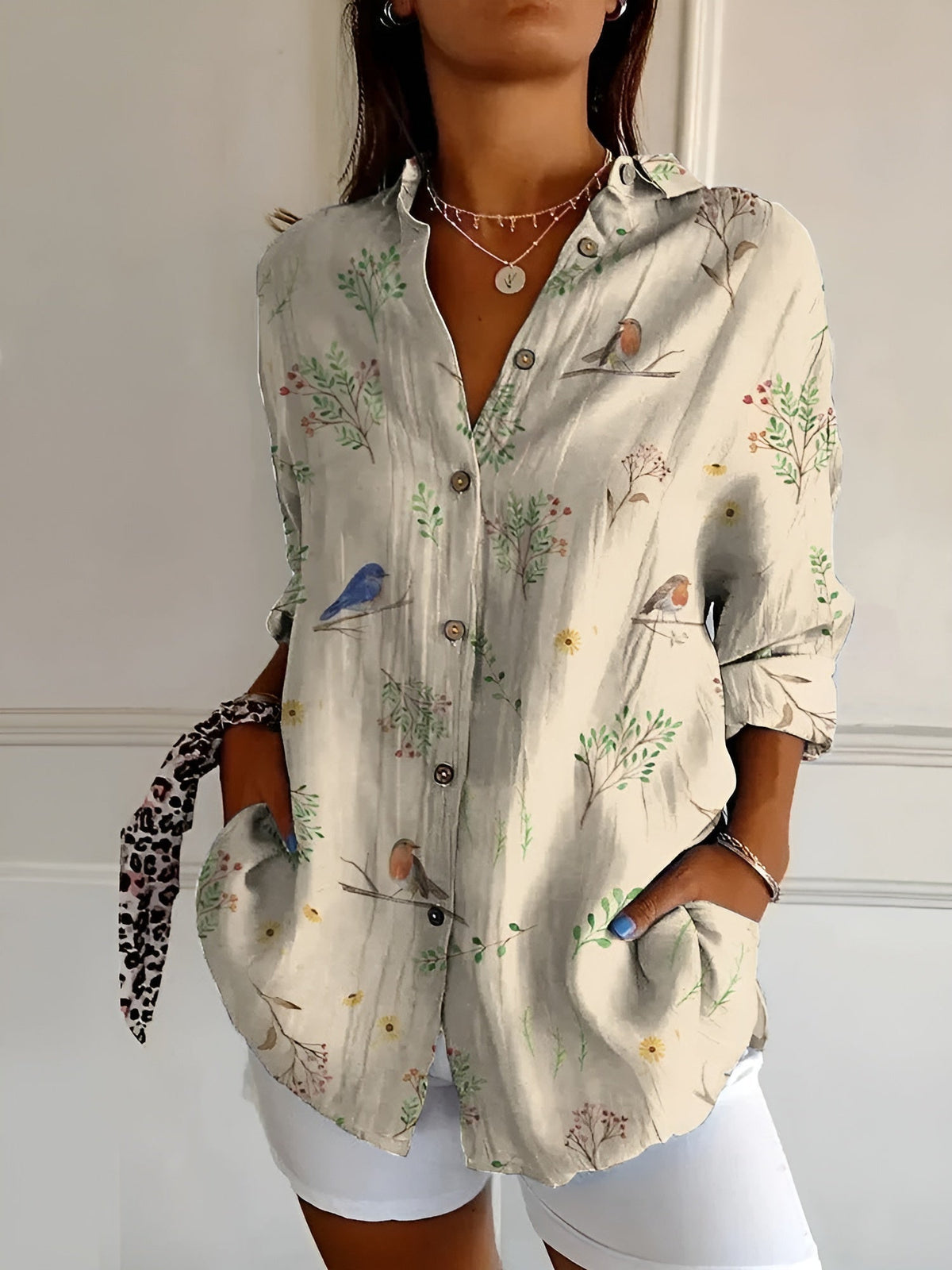 Floral Print Collared Long Sleeve Button Front Shirt 5