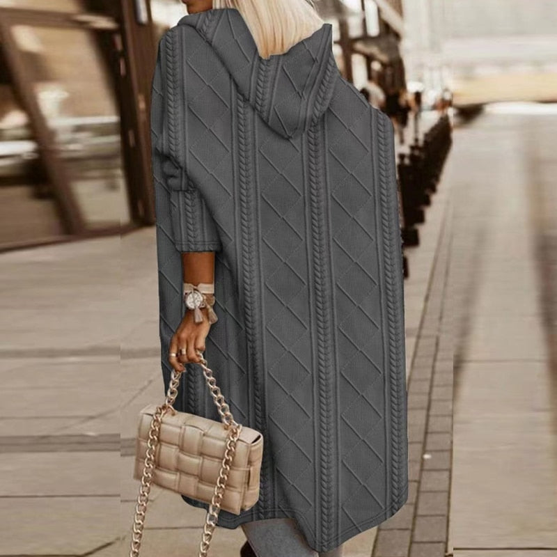 Hooded Cable Knit Longline Cardigan Coat 8
