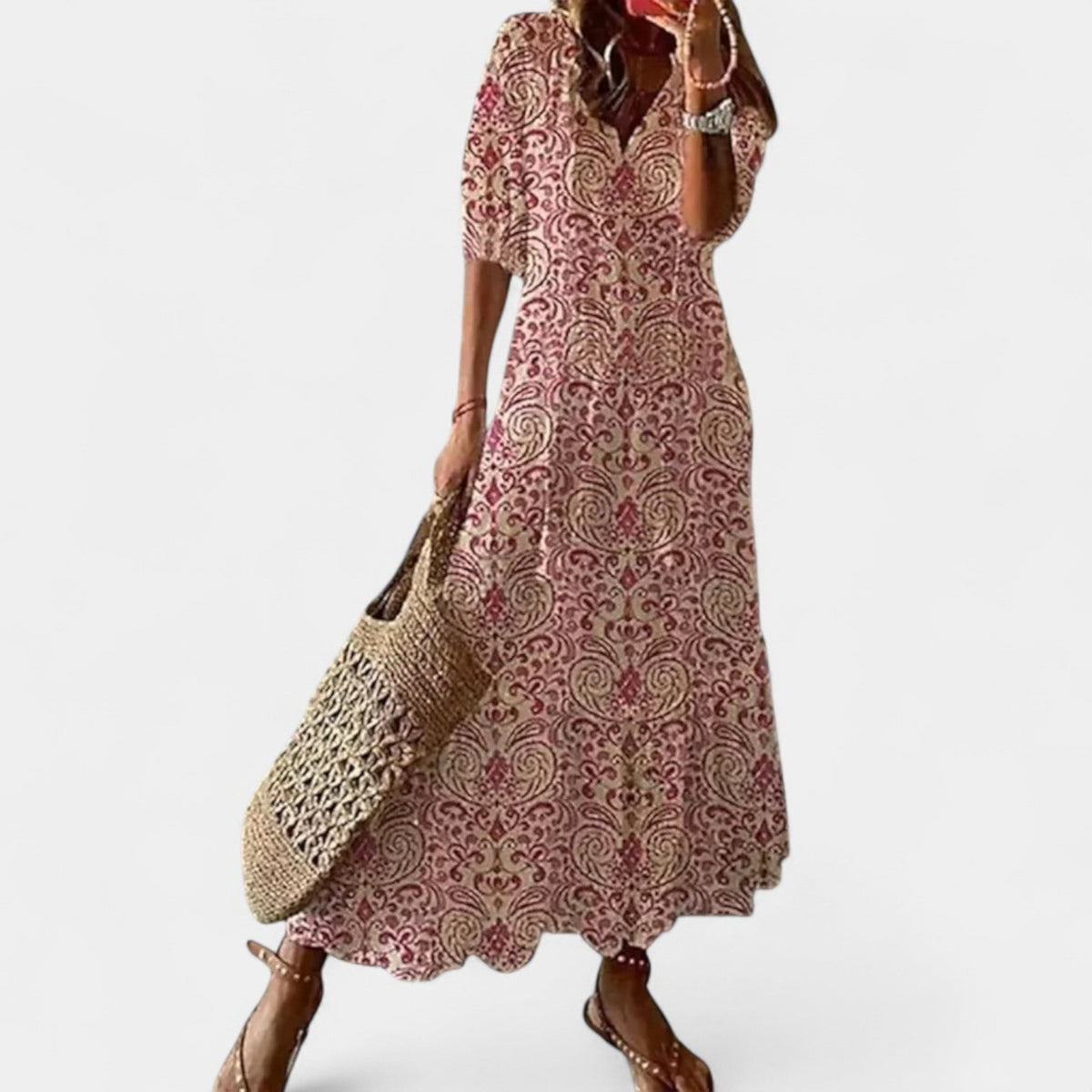 Floral V-Neck Puff Sleeve Tiered Tassel Tie Boho Maxi Dress 6