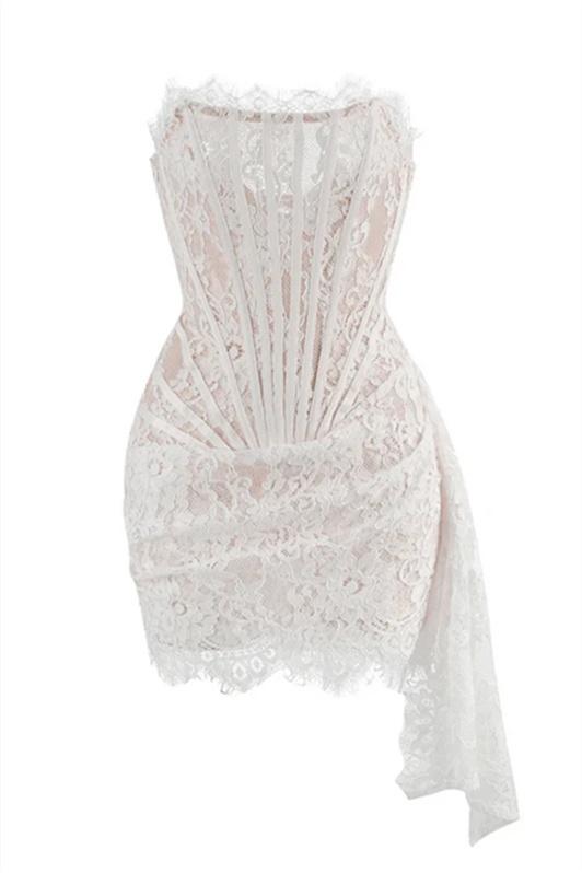 Lace Strapless Corset Ruched Bodycon Mini Dress - View 4