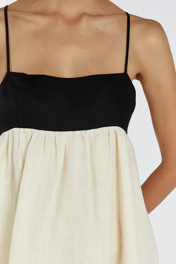 Square Neck Spaghetti Strap Empire Waist Colorblock Maxi Dress - View 2