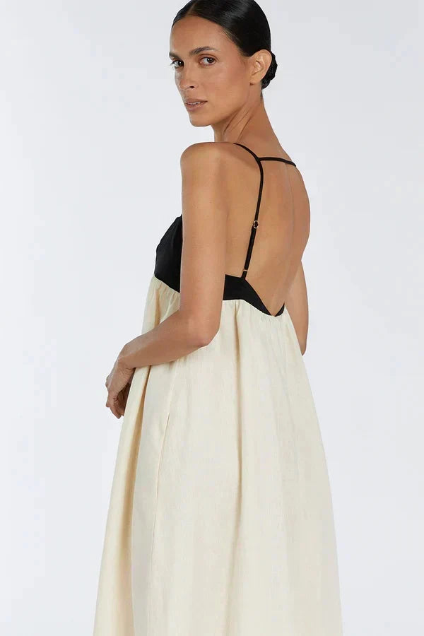 Square Neck Spaghetti Strap Empire Waist Colorblock Maxi Dress - View 4