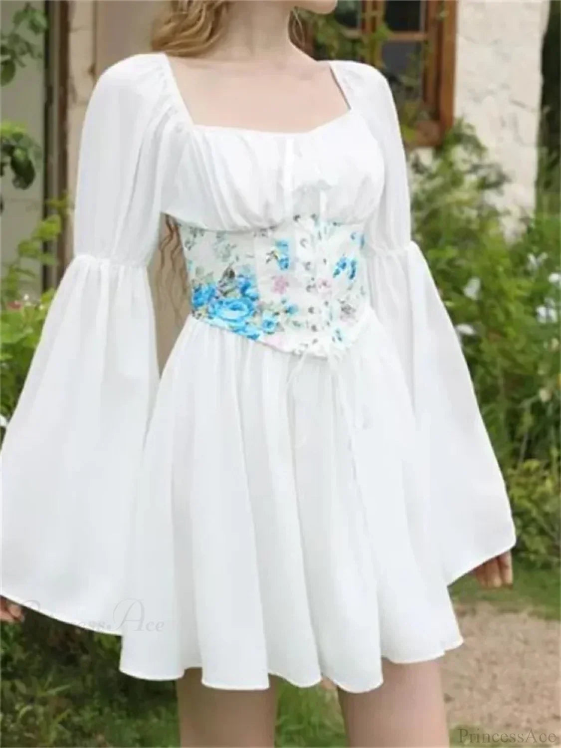 Floral Print Off Shoulder Ruffle Lace Up Corset Mini Dress - View 4