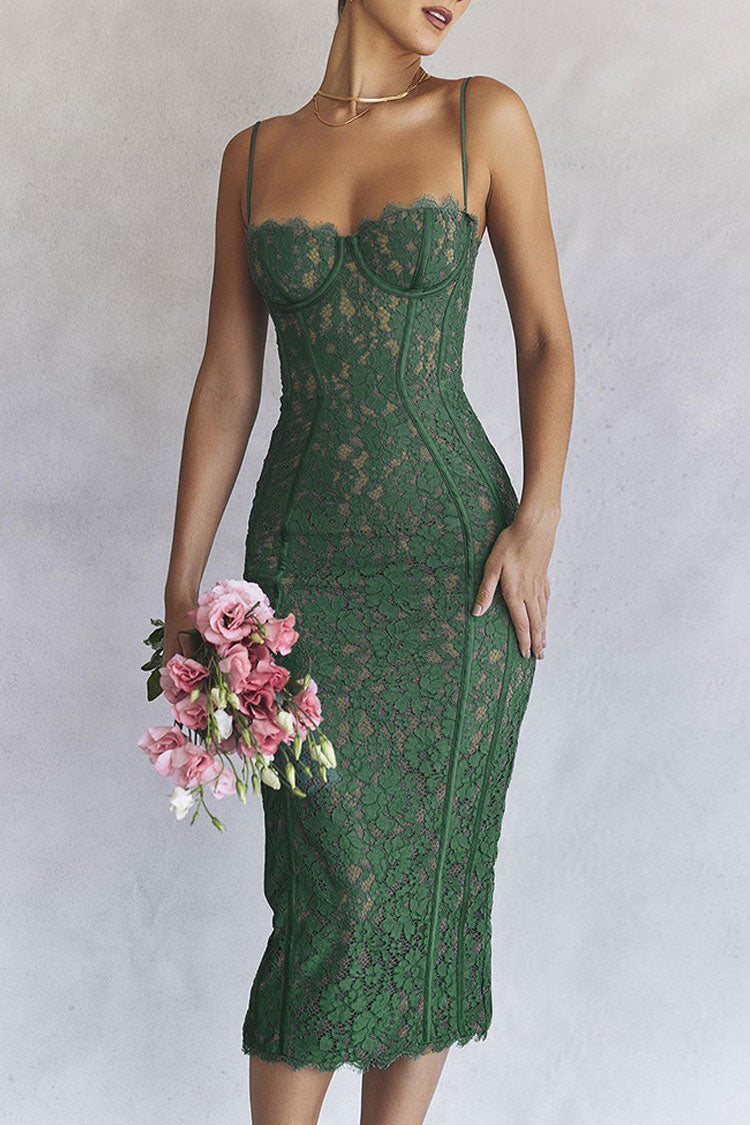 Lace V-Neck Sleeveless Bodycon Midi Cocktail Dress - View 4