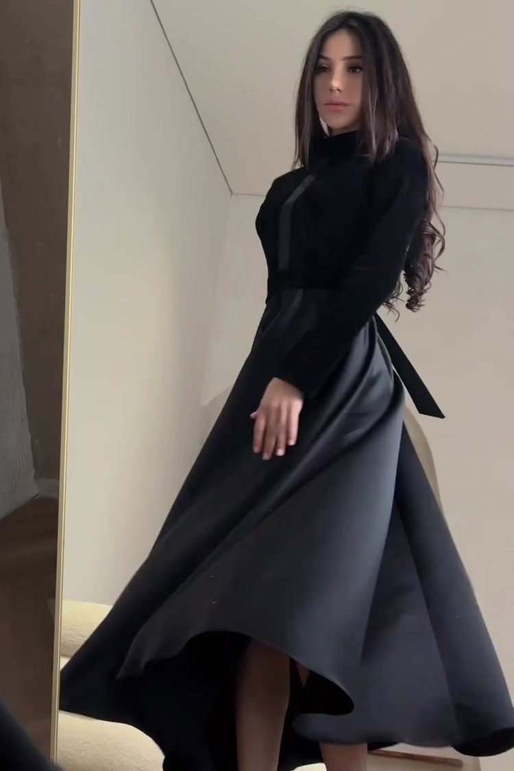 Velvet Satin Long Sleeve High Waist Maxi Dress - View 4