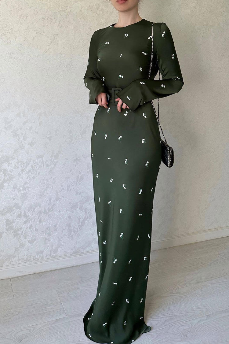 Satin Floral Print Long Sleeve Maxi Dress - View 2