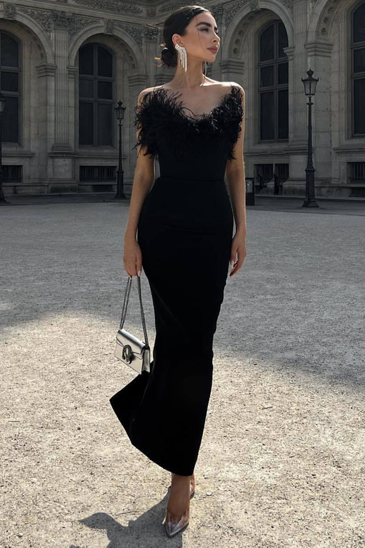 Vintage Sweetheart Strapless Bandage Knit Maxi Dress - Black