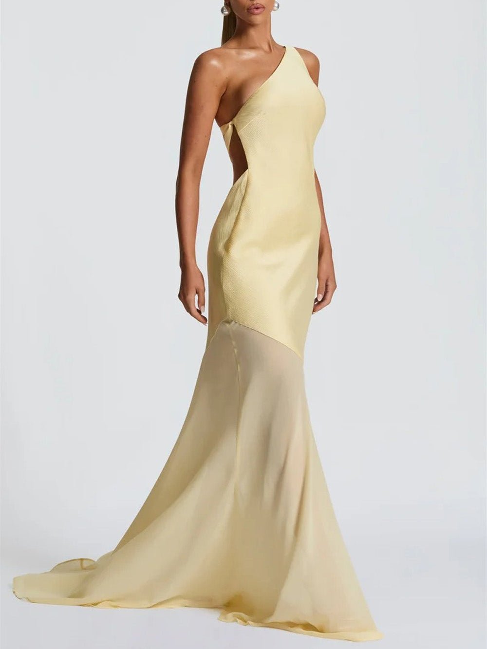 One Shoulder Asymmetric Mermaid Gown - View 5