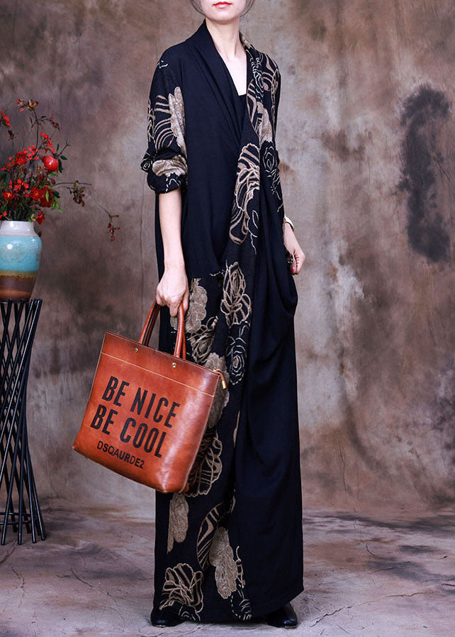 Rose Floral Print V-Neck Draped Wrap Three Quarter Sleeve Maxi Dress - View 2