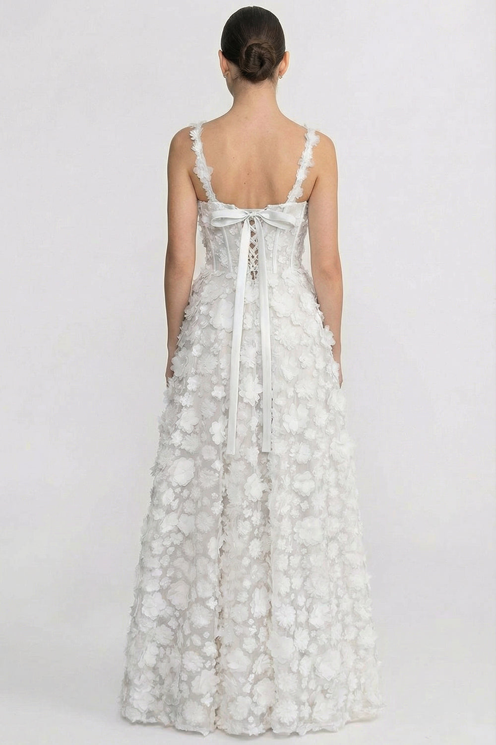 Floral Appliqué Maxi Dress With Corset Bodice - White - View 8