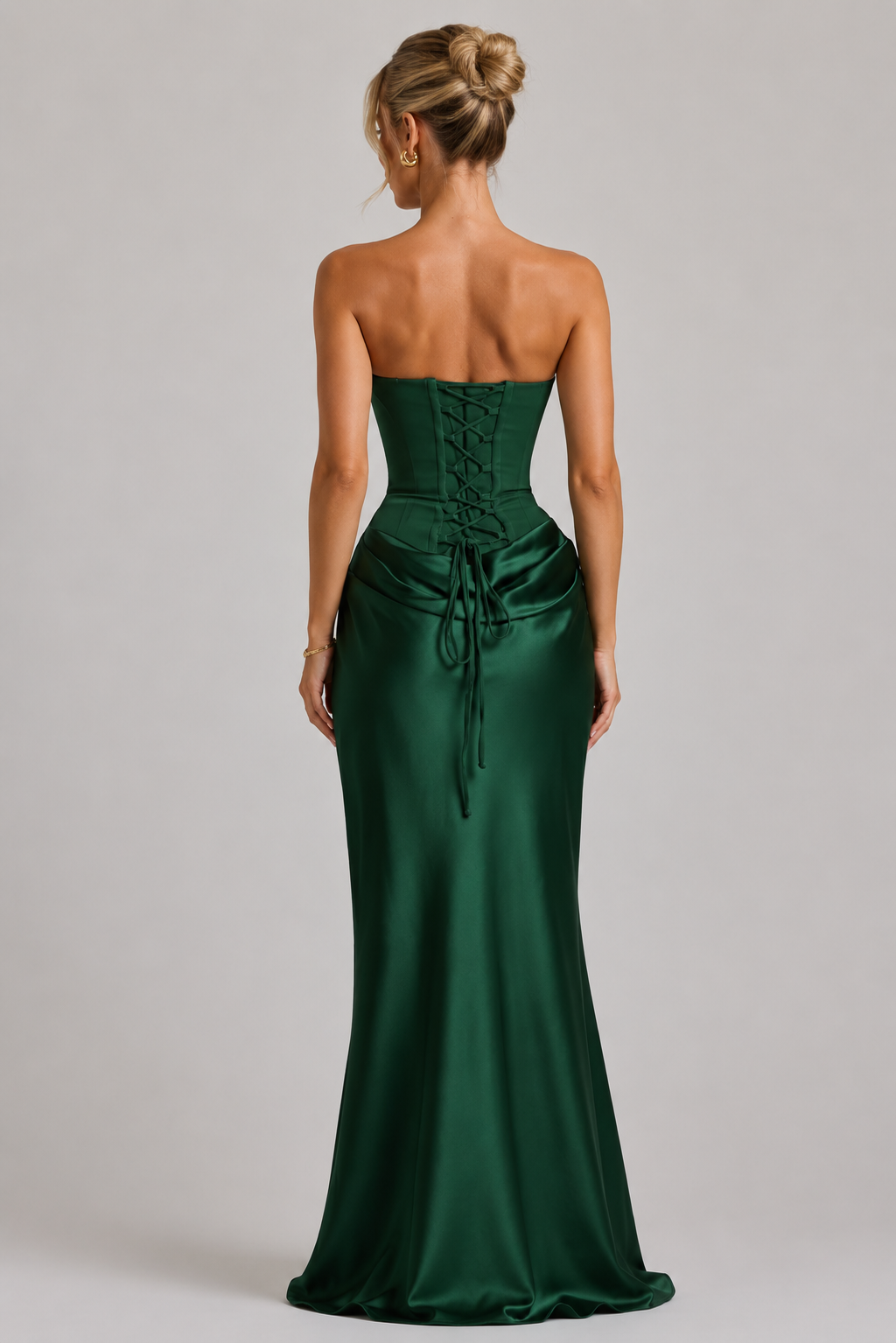 Strapless Corset Satin Ruched Mermaid Maxi Gown 3