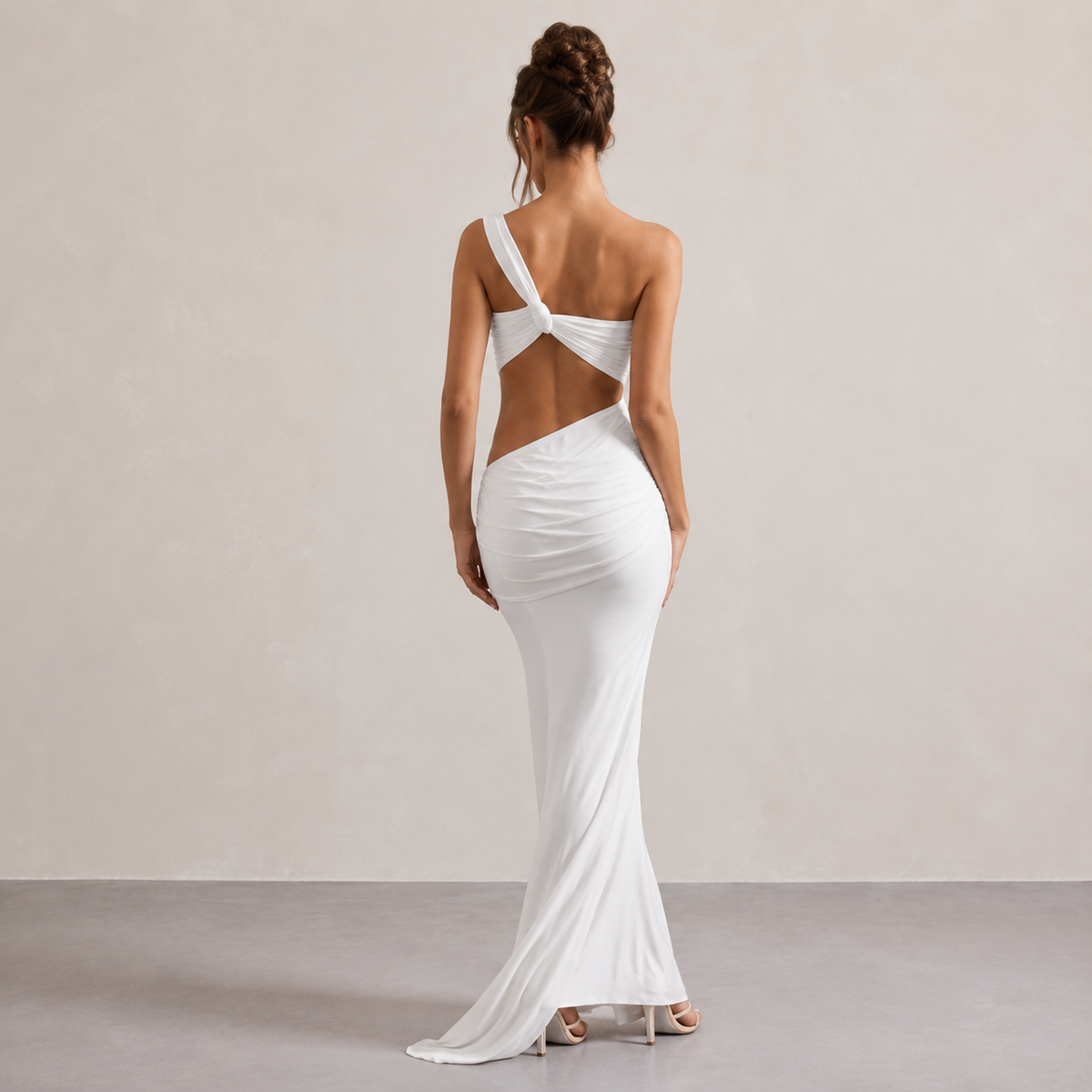 One Shoulder Waist Cut Out Ruched Fishtail Maxi Dress 6