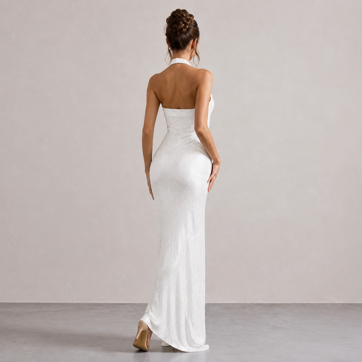 Halter Neck Sequin Backless High Split Maxi Gown 6