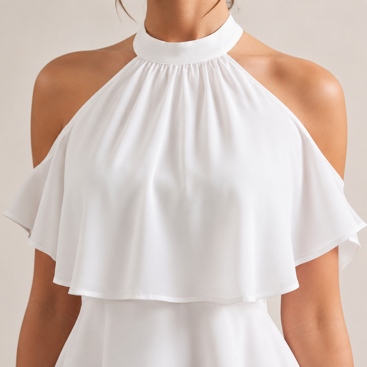Halter Neck Cold Shoulder Ruffle A-Line Mini Dress 5