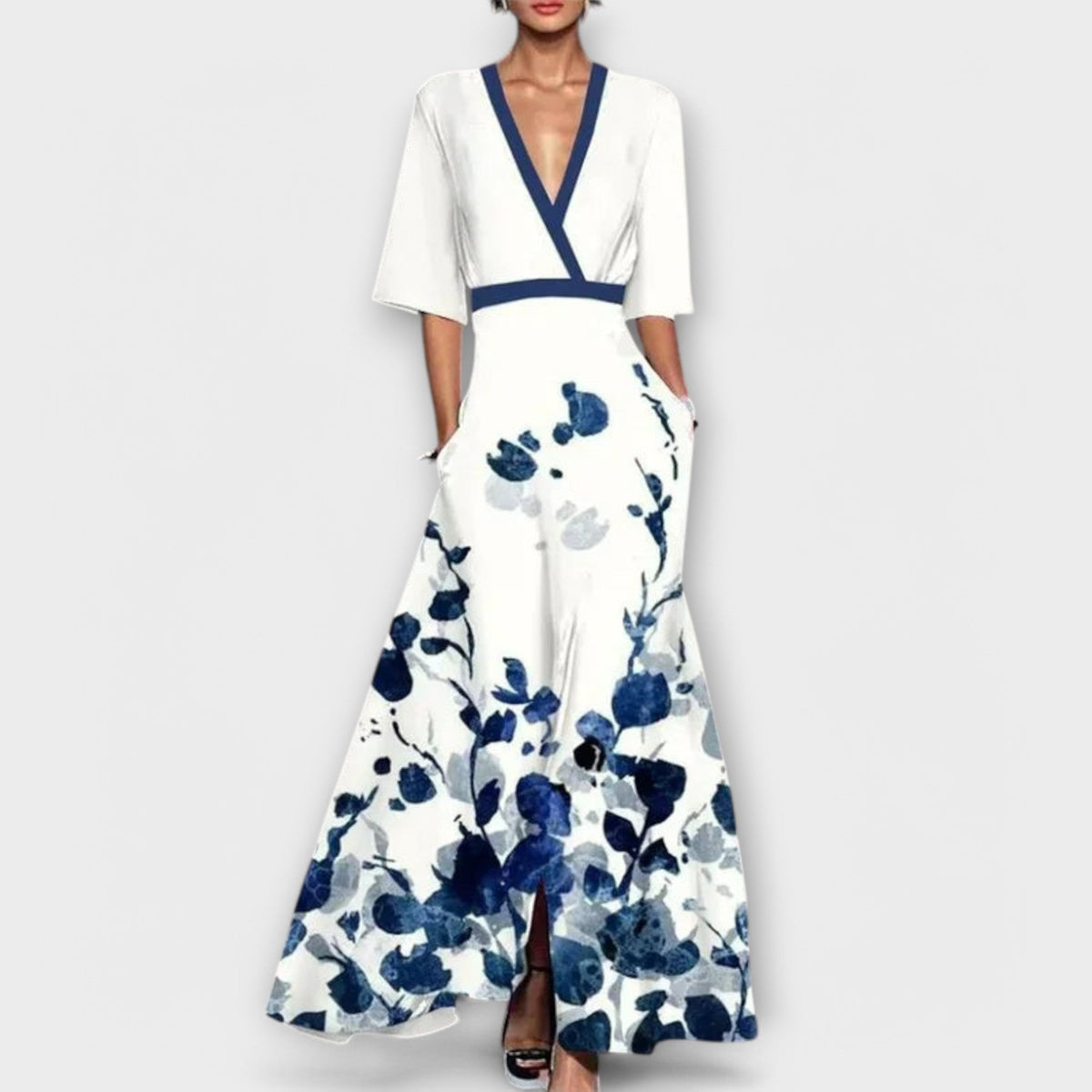 Floral Print V-Neck Long Sleeve Fit and Flare Maxi Dress 5