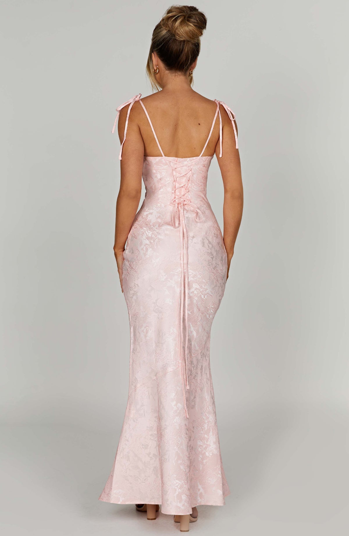 Jacquard Square Neck Tie Strap Mermaid Maxi Dress 8