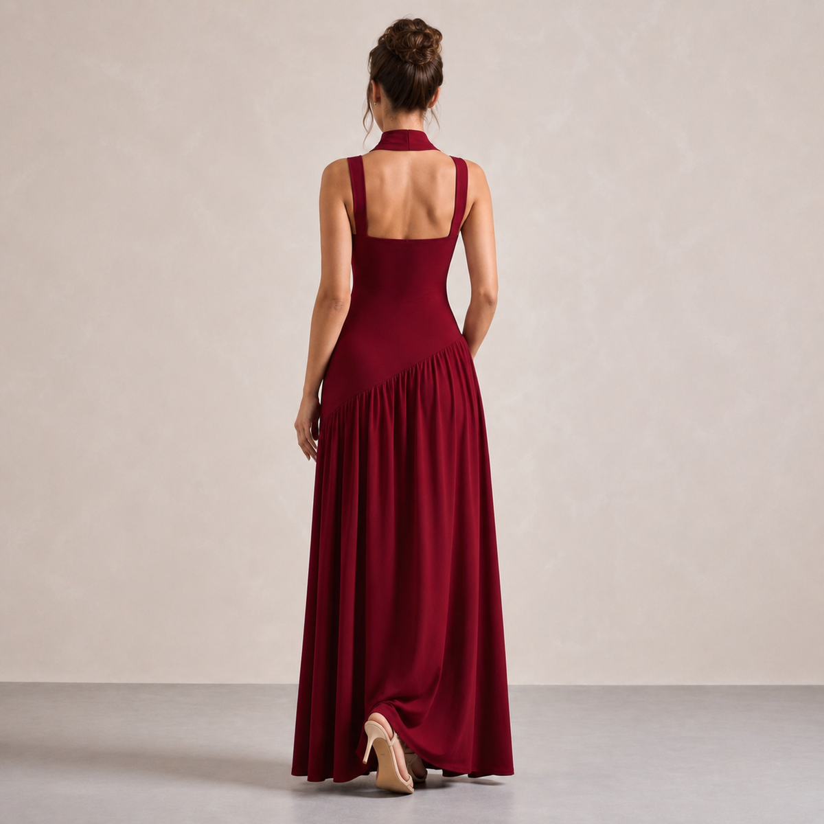 High Neck Choker Cut Out High Split Maxi Dress 9