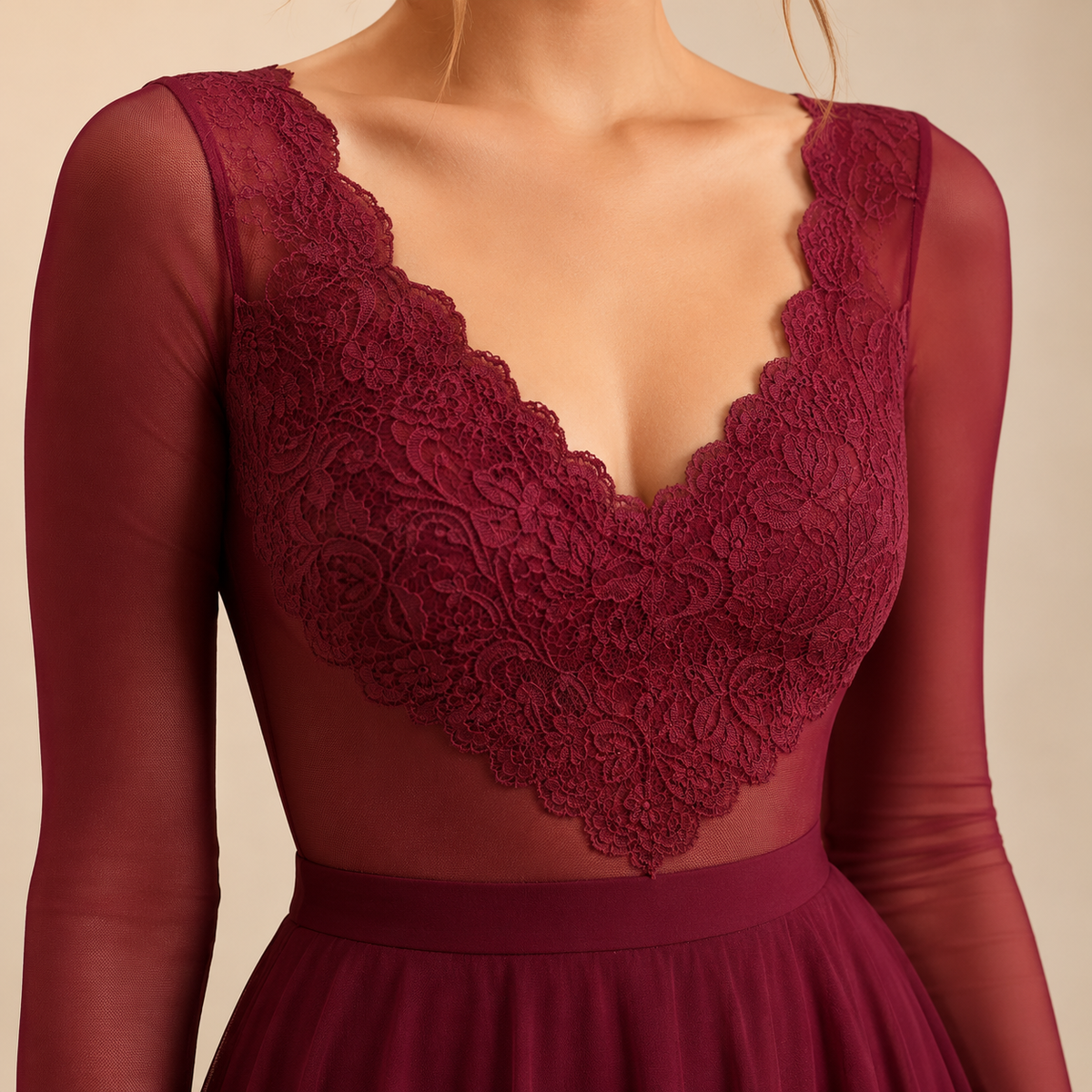 Sweetheart Lace Bodice Long Mesh Sleeve Glitter Skater Mini Dress 5