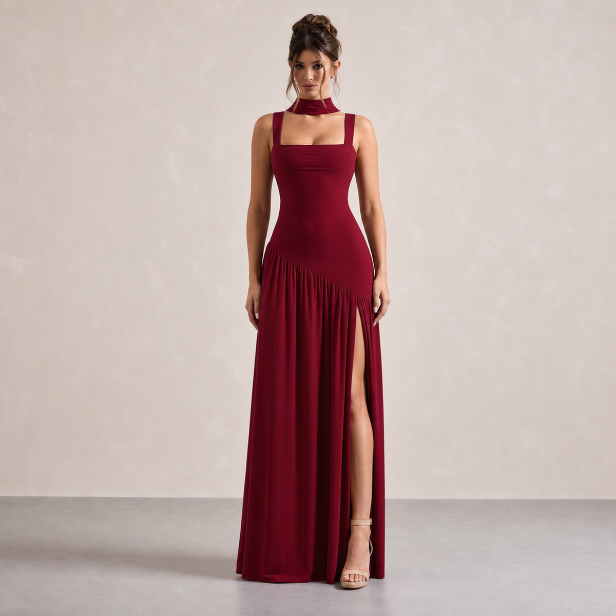 High Neck Choker Cut Out High Split Maxi Dress 7