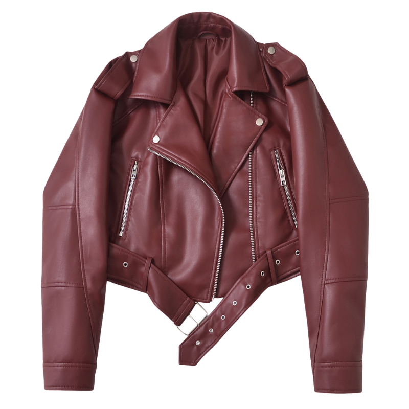 Faux Leather Lapel Belted Cropped Moto Jacket 4