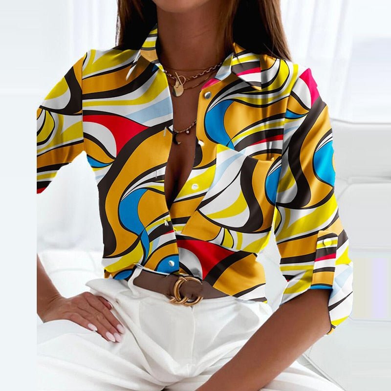 Abstract Print Long Sleeve Collared Shirt 16