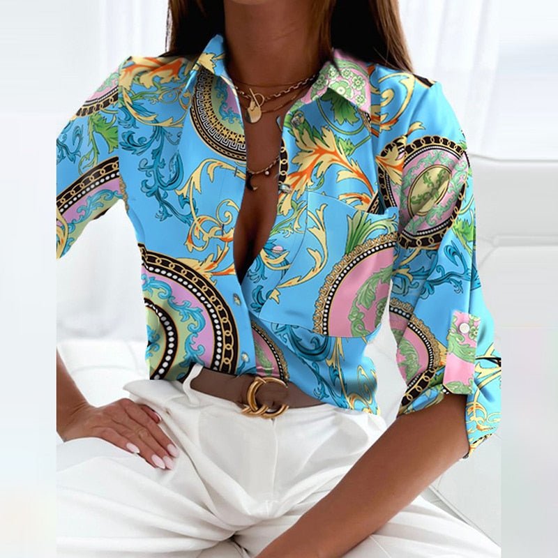 Abstract Print Collared Long Sleeve Button Up Shirt 10